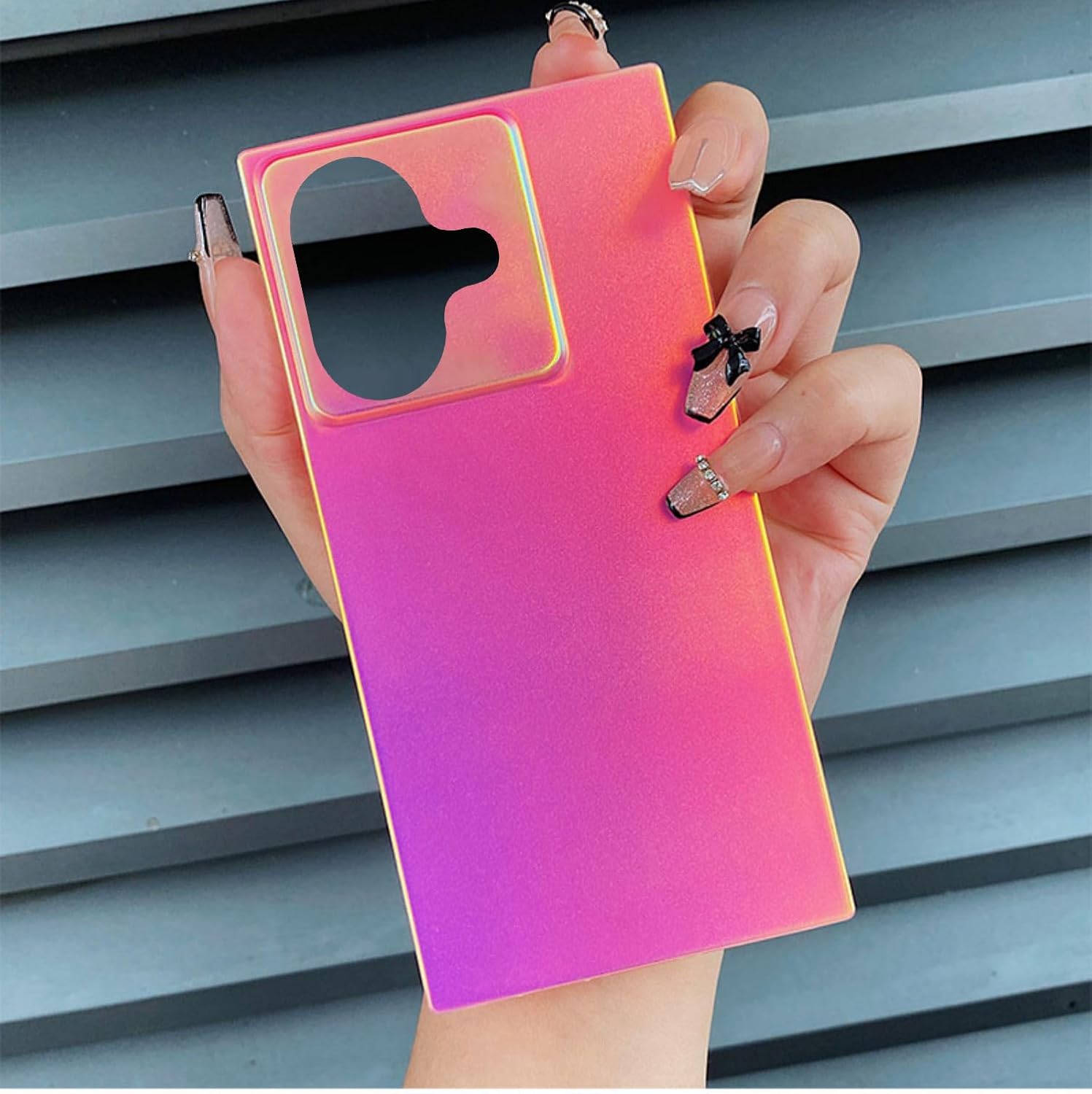 Omorro Compatible with iPhone 16 Iridescent Pink Matte Laser Rectangle Fluorescent Case for iPhone 16 - Slim Rectangular Design - Protective Soft Cover - Image 5