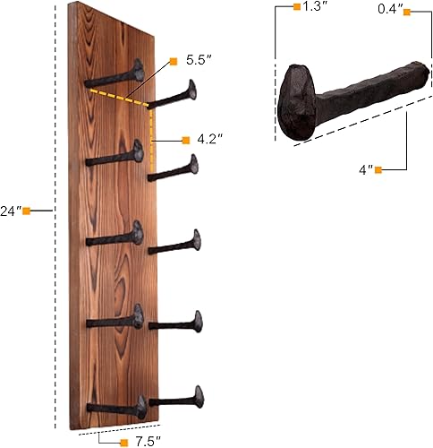 Miniatura 7 de Rustic State Alicante - Estante vertical para vino de madera recuperada montado en la pared, organizador con ganchos de hierro fundido para 5