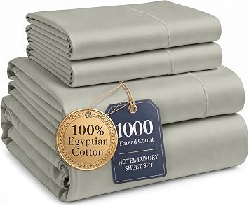 LANE LINEN Queen Size Cooling Sheets 100% Egyptian Cotton Sateen - Silver