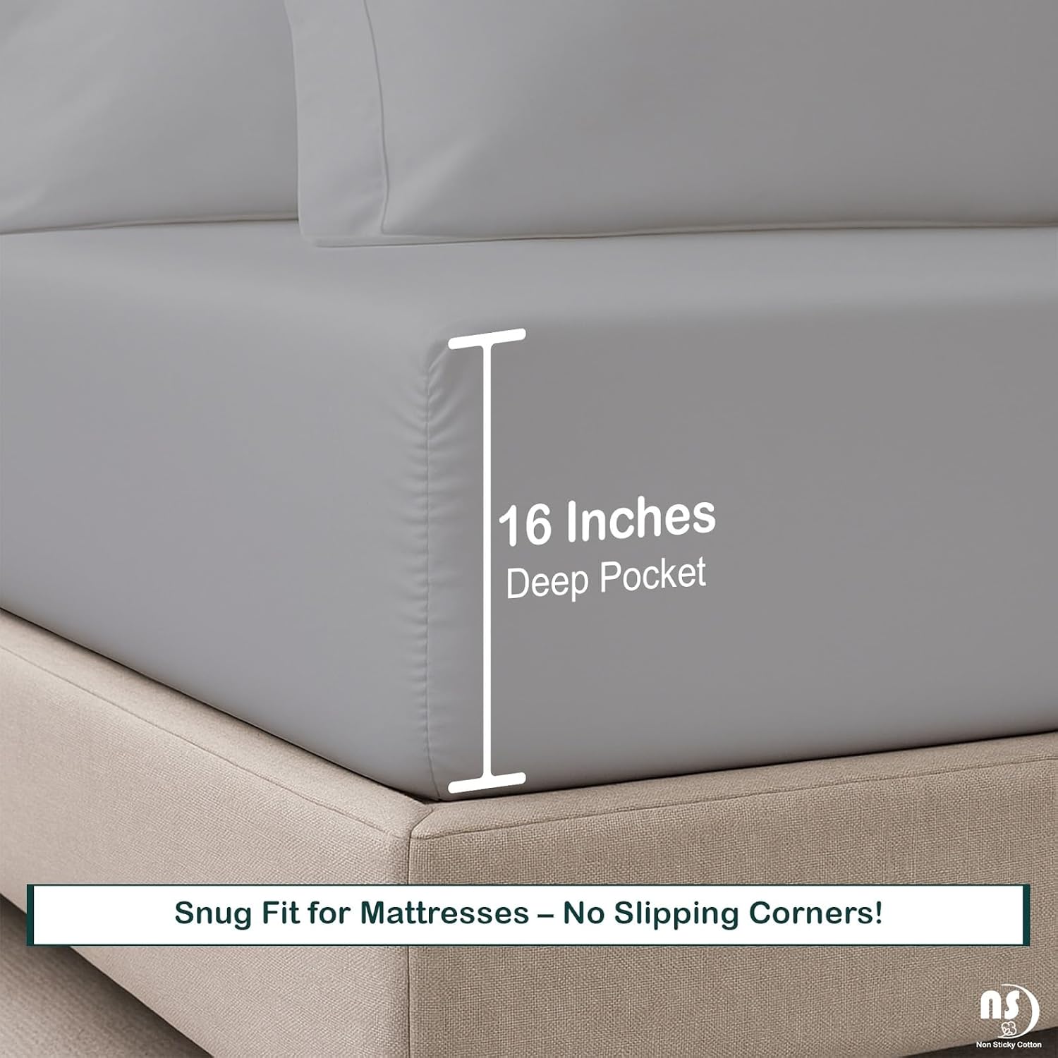 NON Sticky cotton Premium 6 Piece Egyptian Cotton Fitted Queen Sheet Set, Hotel Quality Soft Breathable Bedding Sheets, 16" Deep Pocket, 60" X 80", Light Grey Solid