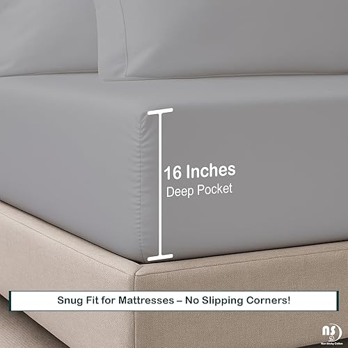 Miniatura 4 de NON Sticky cotton Juego de sábanas bajeras de algodón egipcio de 6 piezas de alta calidad, suaves y transpirables, bolsillo profundo de 16 pulgadas,