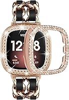 Vista 9 de Correa brillante compatible con Fitbit Versa 4/Sense, Fitbit Versa 3/Sense 2, pulsera de metal de doble giro con diamantes de imitación para Fitbit
