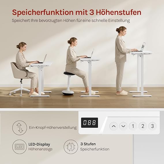 WOLTU Height Adjustable Electric Desk 80 x 48 cm White