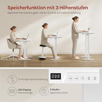 WOLTU Height Adjustable Electric Desk 80 x 48 cm White