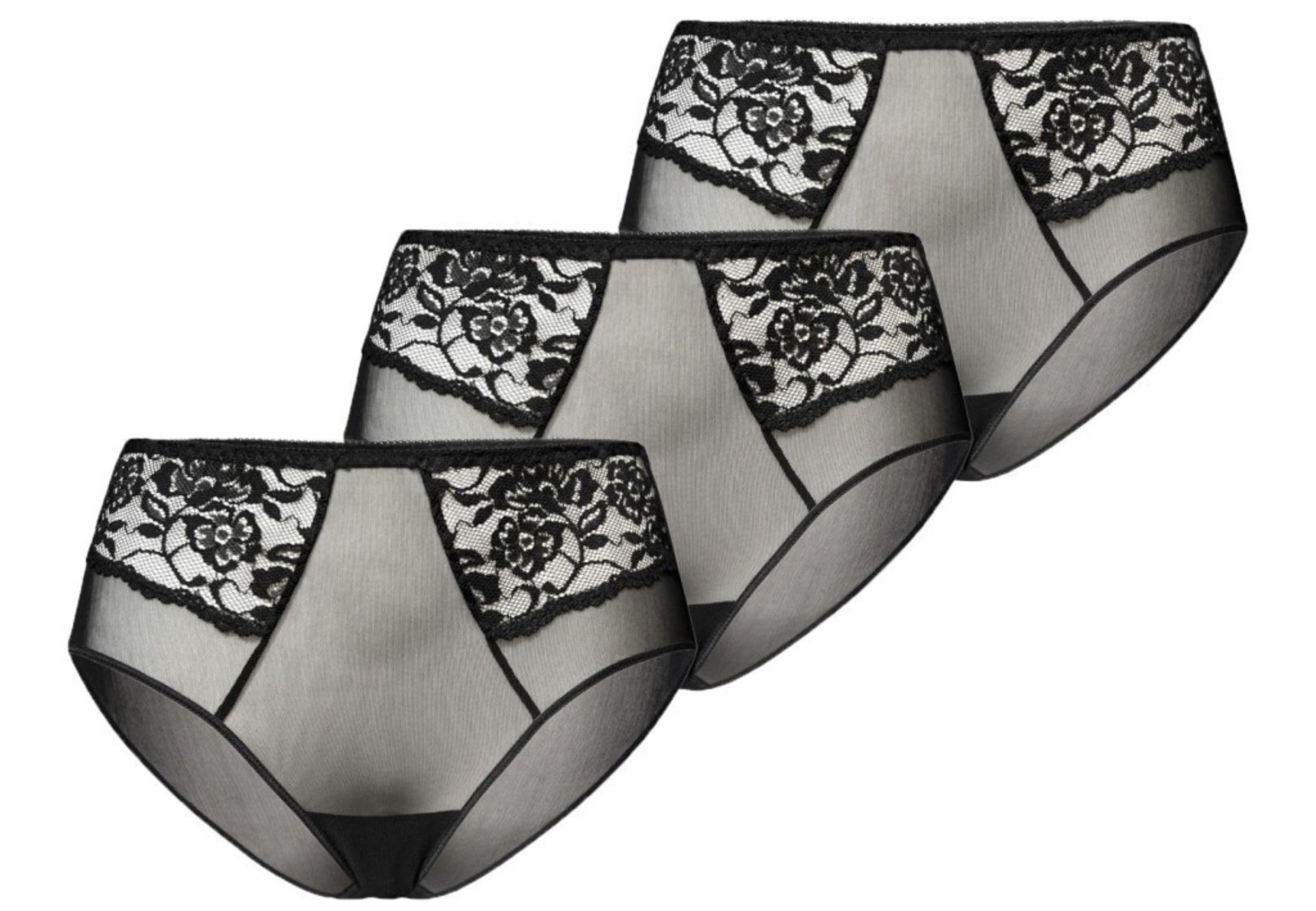 Teyli Slip Damen 3er Pack aus Transparentem Mesh mit Spitze - Bikinis & Taillenslips für Damen - Taillenslip Damen mit Baumwollfutter