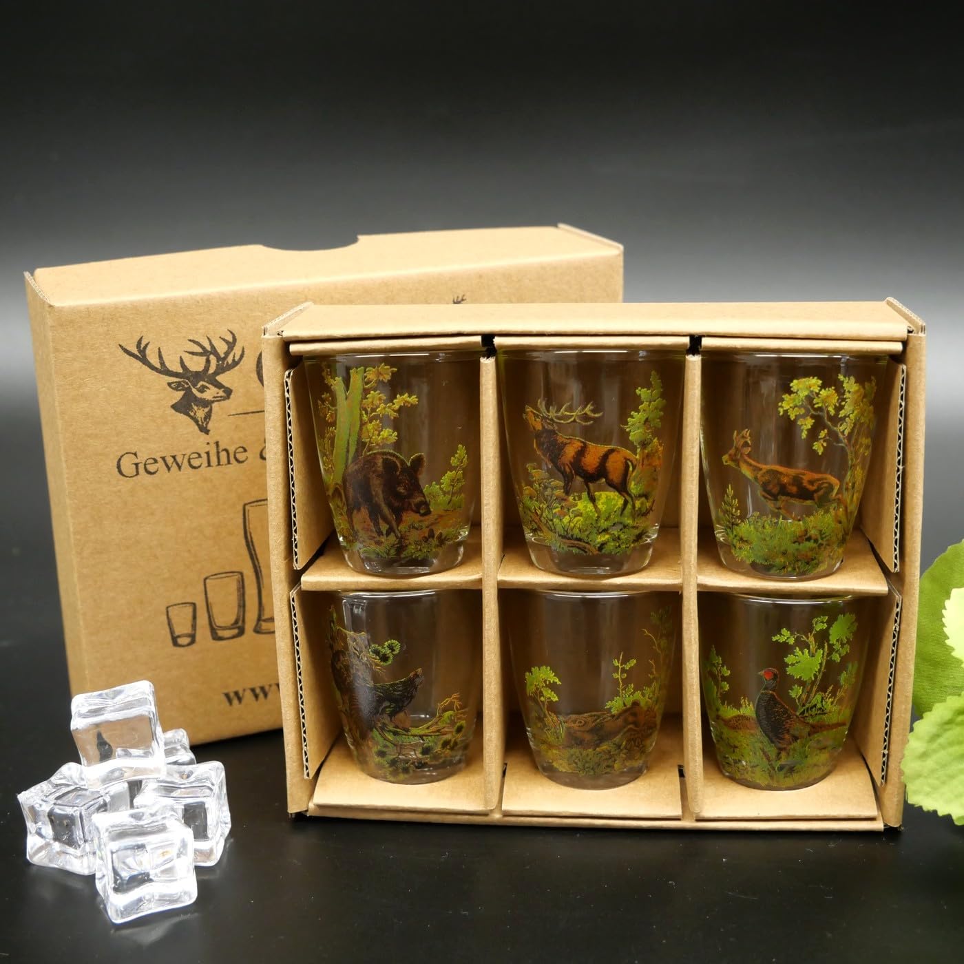 GTK - Geweihe & Trophäen KRUMHOLZ Lot de 6 verres à liqueur courts avec motif de chasse coloré 2 cl
