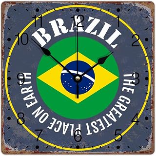 Brazil Flag Square PVC Clock The Greatest Place on Earth Hanging Clock Brazil Lover 12in Battery Operated Classic Large Wall Clock for Office School Bedroom Home Kitchen