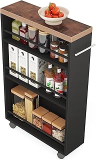 Tribesigns キッチンワゴン スリム収納カート ハンドル付き 隙間収納 木製スリムワゴン ホワイト/ブラック 幅16cm キャスター付き (ブラック)