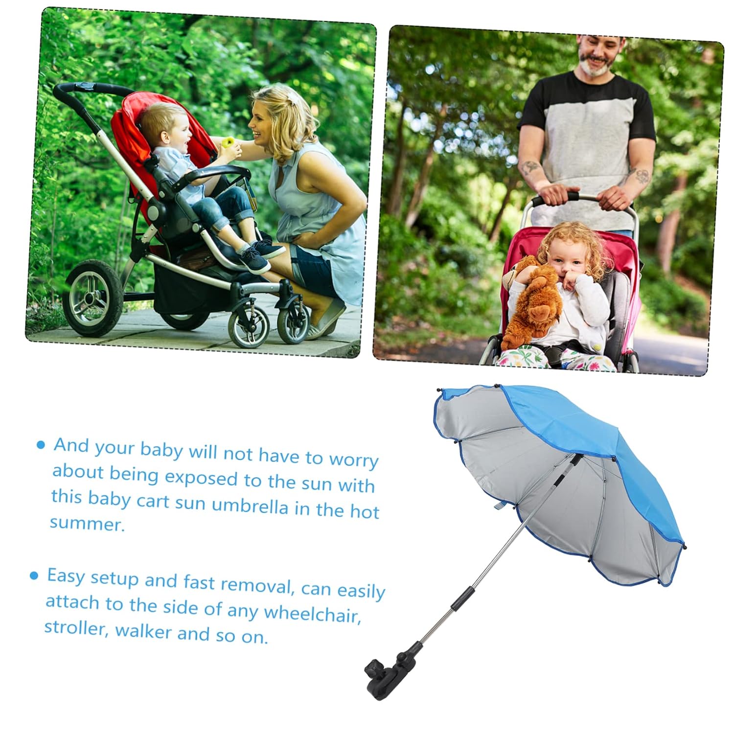 YARNOW Lightweight Stroller Umbrella Clip Umbrella Clamp for Chairs Stroller Sun Shade Rainproof Uv Protection