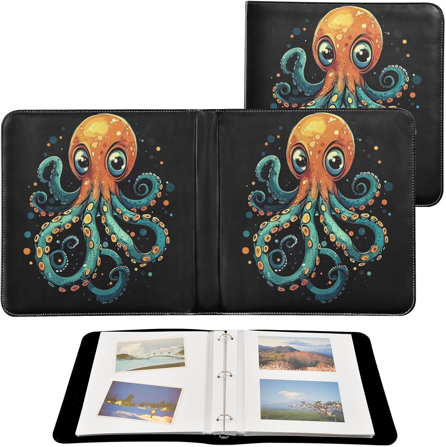 Large Photo Album, Cute Octopus (22) Personalized Leather Cover Photo Book for 4x6 5x7 6x8 Pictures, Photo Albums for Family, Baby, Wedding