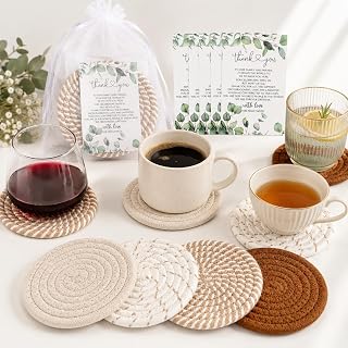 PROY 100 Set Boho Coasters 4.3 in, Wedding Favors for Guests with Gift Bags