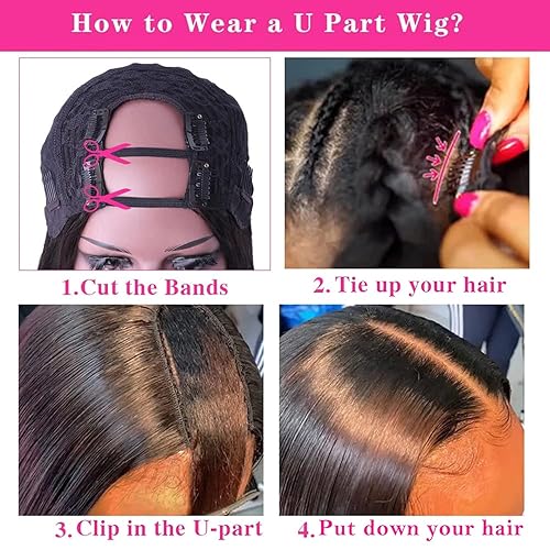 Miniatura 5 de CanaryFly  Pelucas con camino en U de cabello humano para mujeres negras cabello brasileño pelucas de cabello humano sin encaje al frente, sin