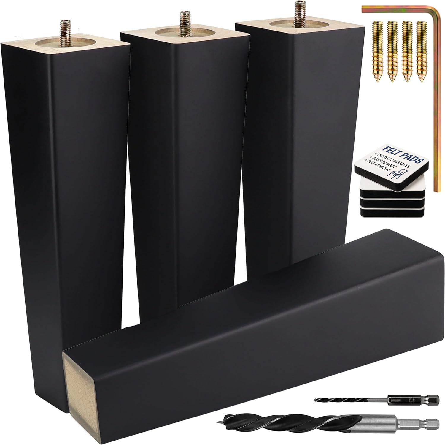 Premium Black Square Furniture Legs (Full Install Kit) - Pick Your Size and Color