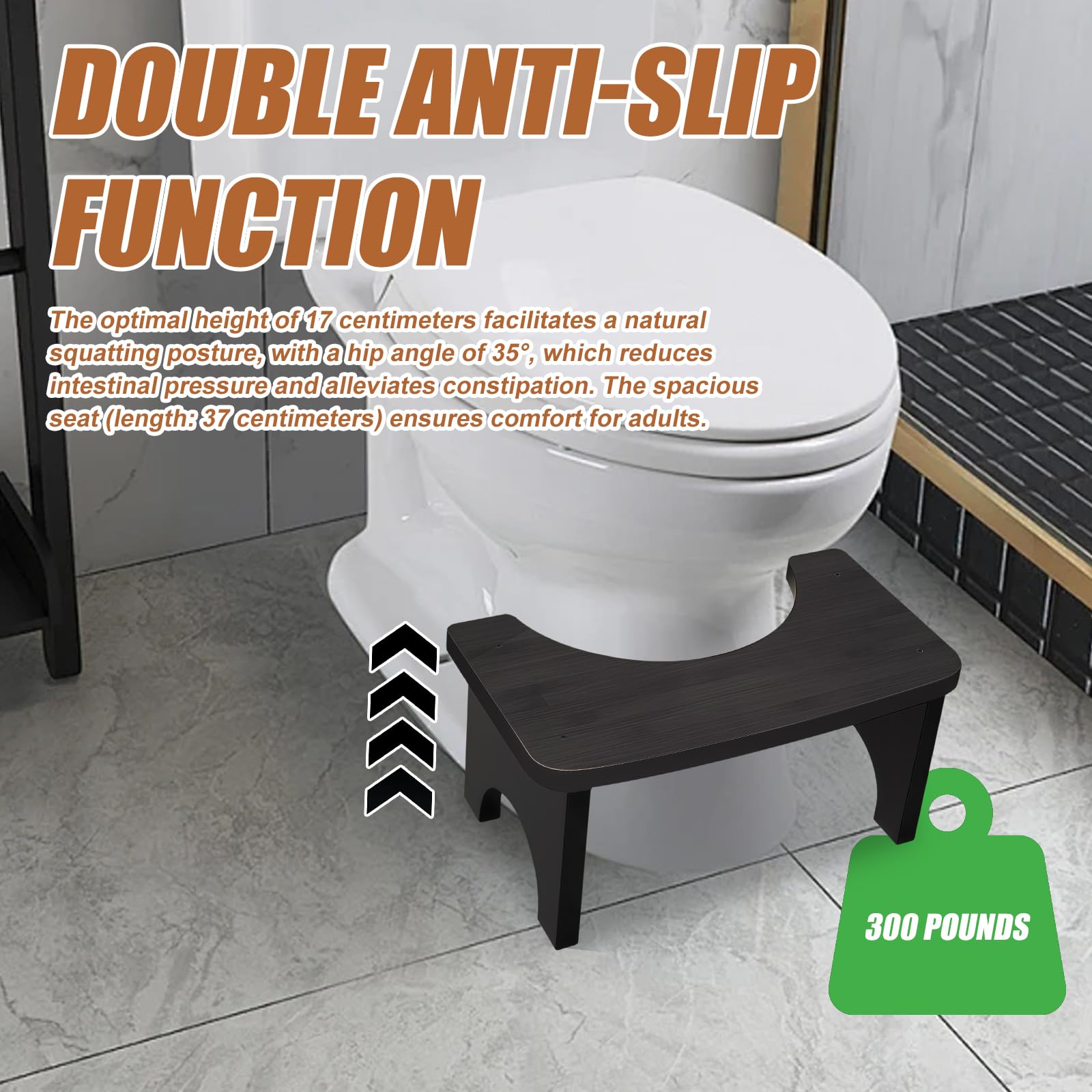 37 x 20 x 17 cm. Sgabello ergonomico per WC, in bambù stabile per adulti con design naturale, sgabello sano e portatile, supporto per la seduta antiscivolo in caso di stitichezza