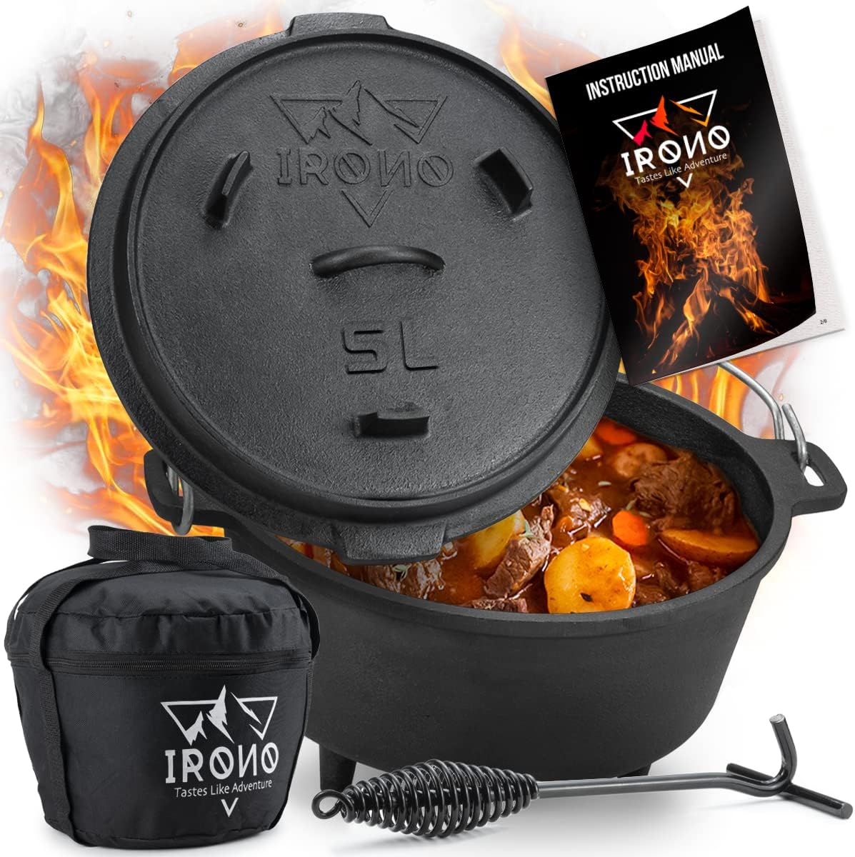 IRONO Dutch Oven 5,1 litre Dutch Oven aksesuar seti DutschOven