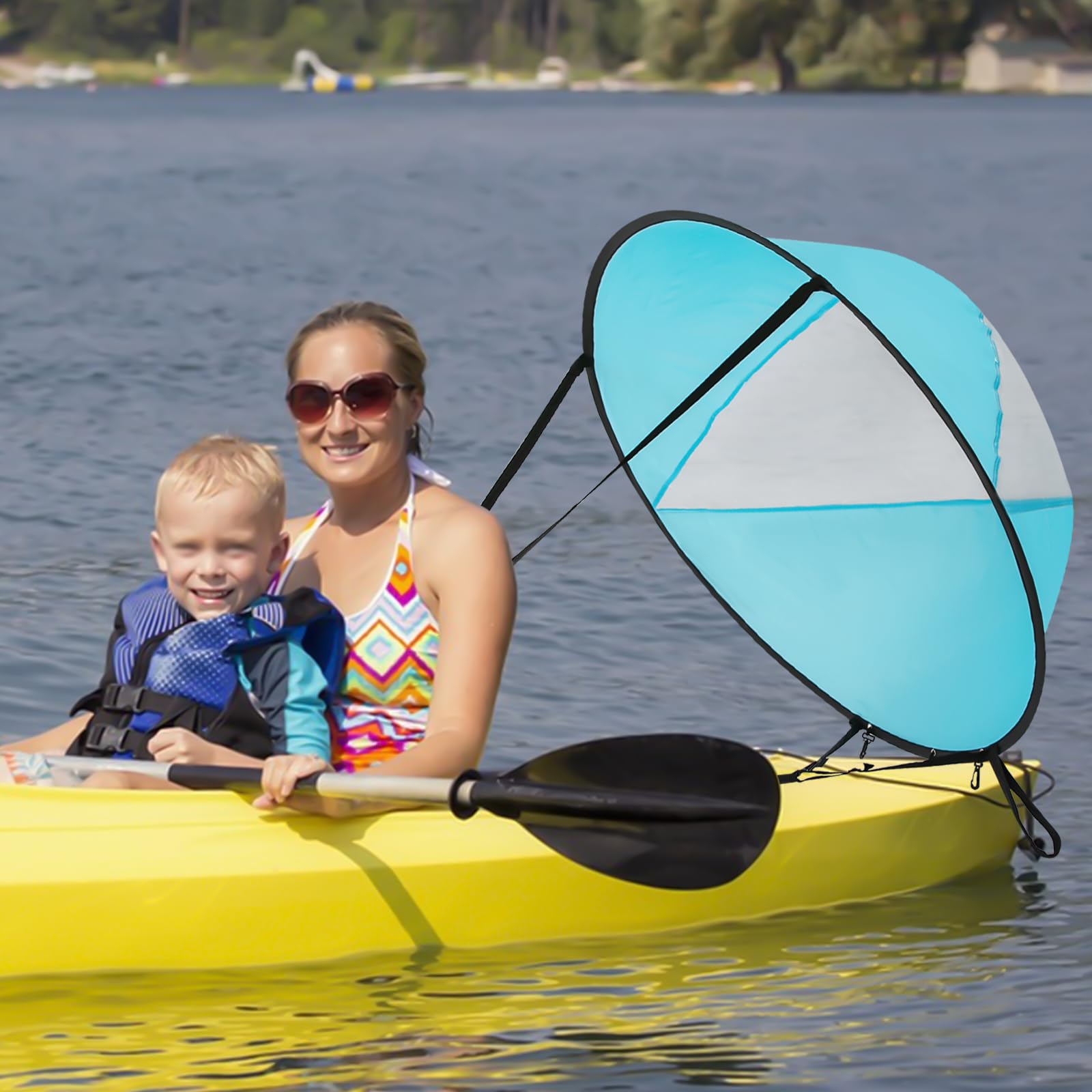 Paddle Board Segel | 108 cm Durchmesser | Aus Nylon & Fiberglas | Mit Sichtfenster & verstellbaren Gurten | Für SUP, Kajak & Kanu | Inkl. Tragetasche | Leicht & faltbar