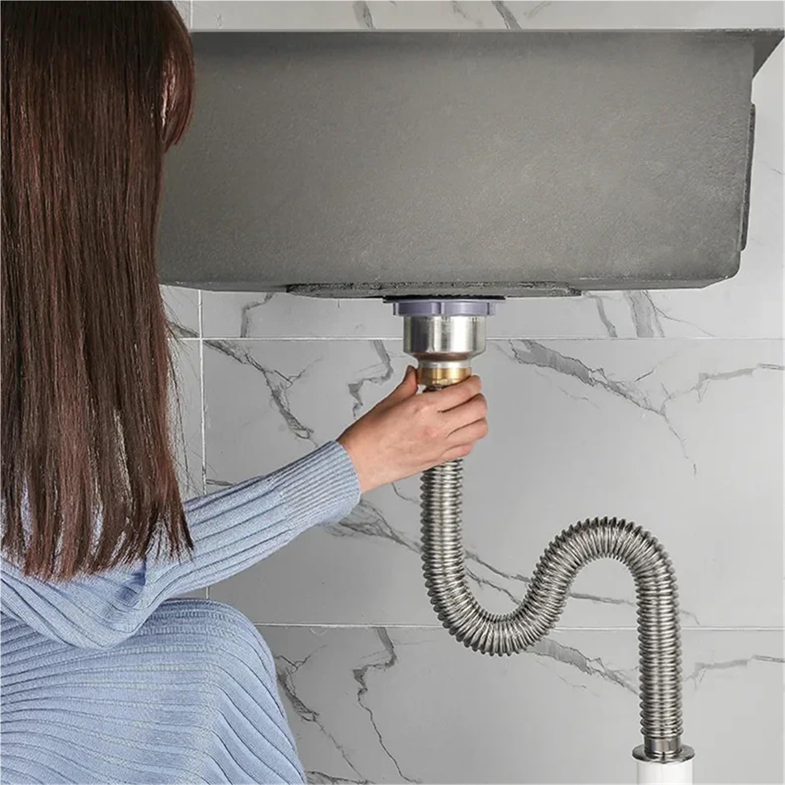 Tubo de Drenaje del Fregadero de Cocina, colador de Fregadero de Acero Inoxidable, Desodorante, Lavabo, escurridor de alcantarillado, Accesorios de baño para Cocina, Baño(100cm)