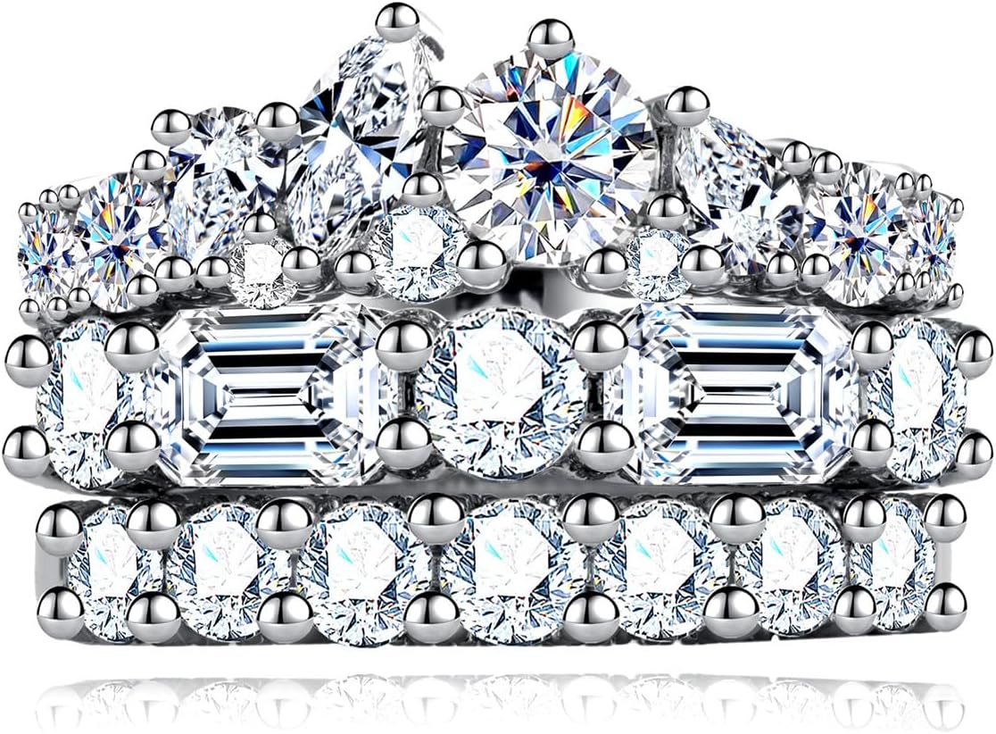 Cubic Zirconia Stackable Wedding Band Eternity Rings 5A Grade CZ Bridal Set Engagement Anniversary Band Ring for Women Size 5-9