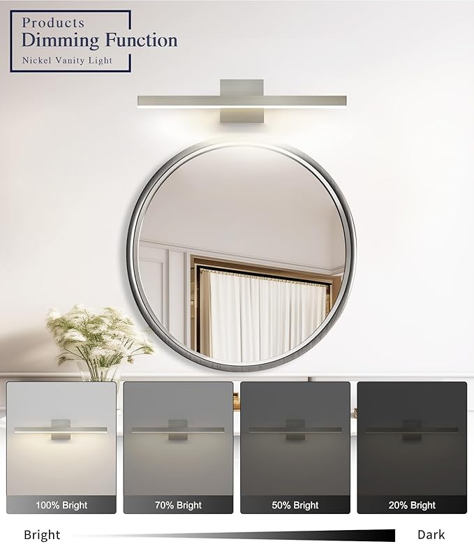 Joossnwell Joossnwell Bathroom Vanity Light Brushed Nickel Bathroom Light Fixtures Over Mirror 23.62 inch 5CCT Dimmable Modern LED Vanity Lighting Bar ETL Certificated photo 3
