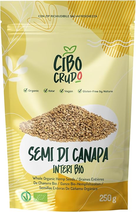 Semi Di Canapa Interi Crudi Bio OMEGA 3 E 6 Fibre Vitamine e Antiossidanti 250 GR
