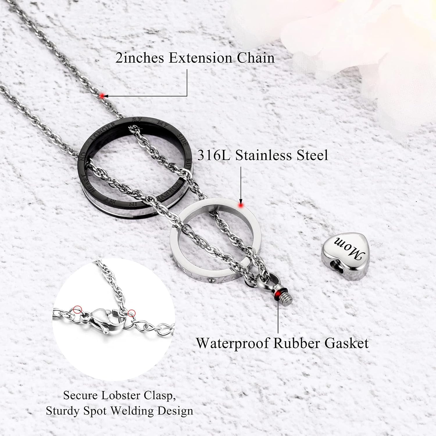 XIUDA Cremation Urn Necklace for Ashes Eternal Memory Carved Keepsake Stainless Steel Urn Jewelry Memorial Ash Holder - Image 3