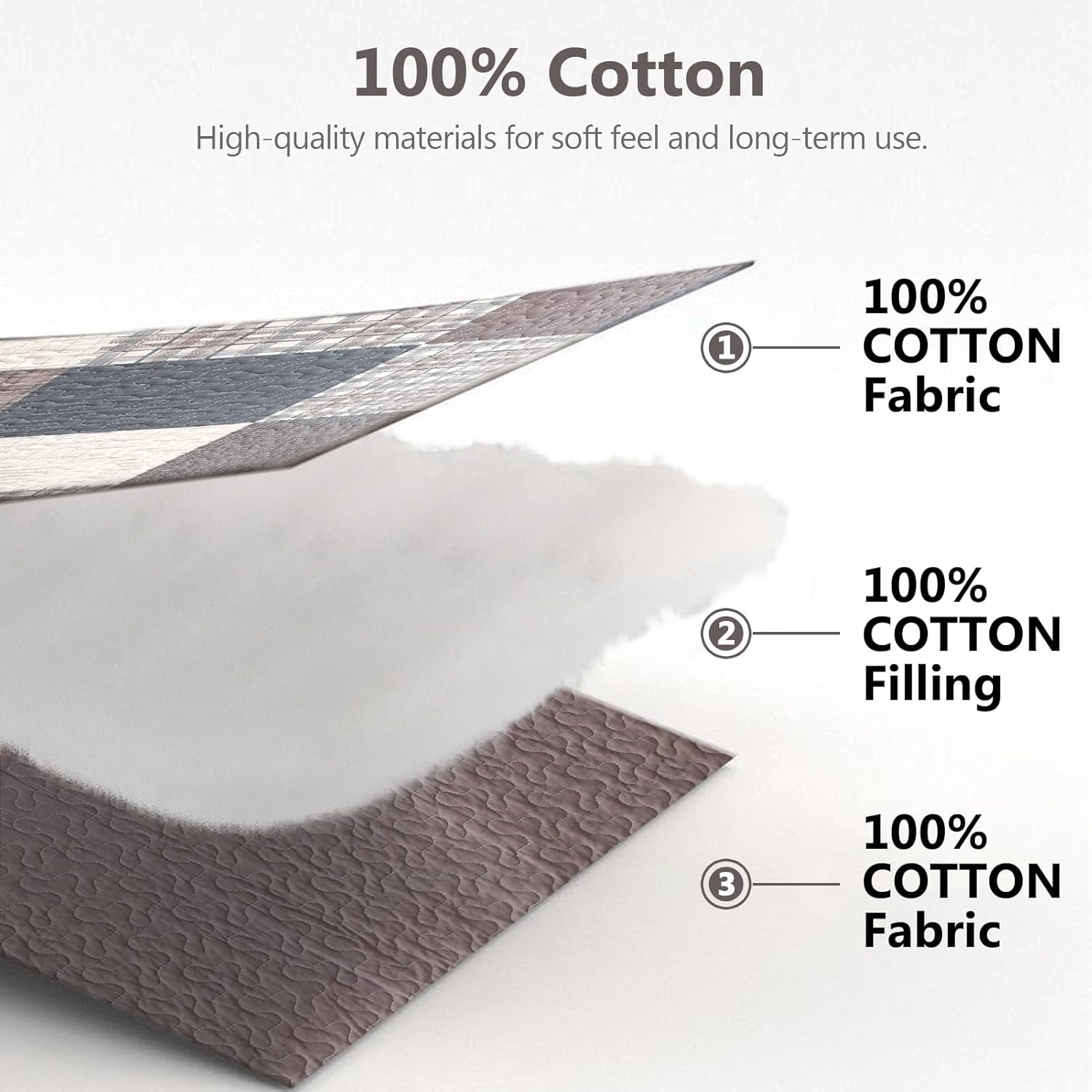 100% Cotton Quilts King Size, King Quilt Bedding Set Bedspread, Patchwork Plaid Quilt for King Bed, 3 Pieces Farmhouse Reversible Lightweight Comforter Bed Spread, Gray/Brown/Beige - Image 7