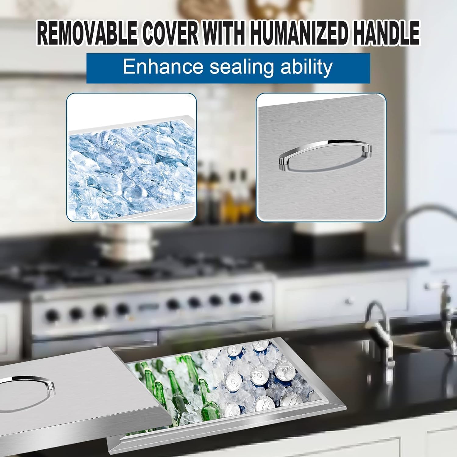 Drop in Ice Chest with Cover 304 Stainless Steel Drop in Cooler Included Drain-Pipe and Drain Plug Drop in Ice Bin for Cold Wine Beer