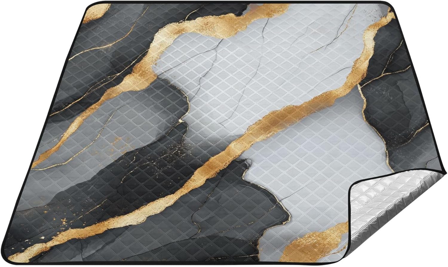 Yuiboo Marble Black White Waterproof Picnic Table Large Sand Resistant Beach Blanket for Ground Spring Gifts cobija para parque