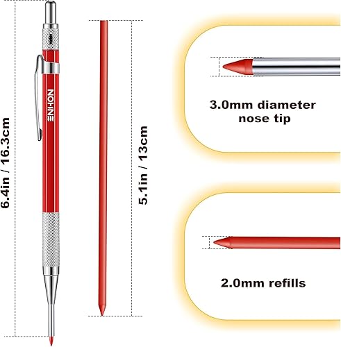 Miniatura 2 de Enhon Juego de lápices de carpintero mecánico de 0.079in con 12 repuestos de marcadores y sacapuntas, herramienta de marcado de carpintería, lápiz