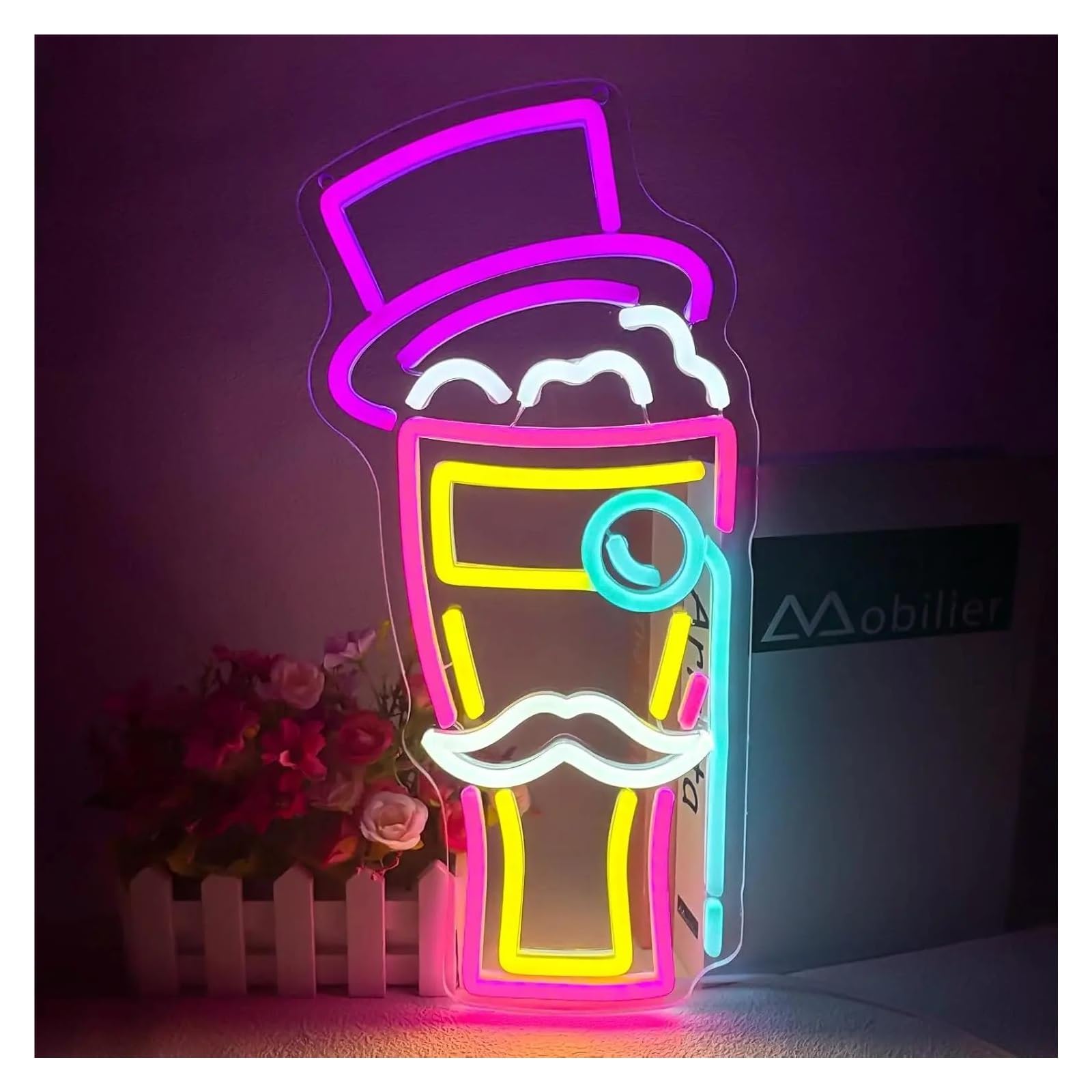 RONGCH Hanging Art Signs Beer Neon Sign Dimmable USB Powered for Home Store Bar Man Cave Pub Party Wall Aesthetic Decor 40.6x18.9cm