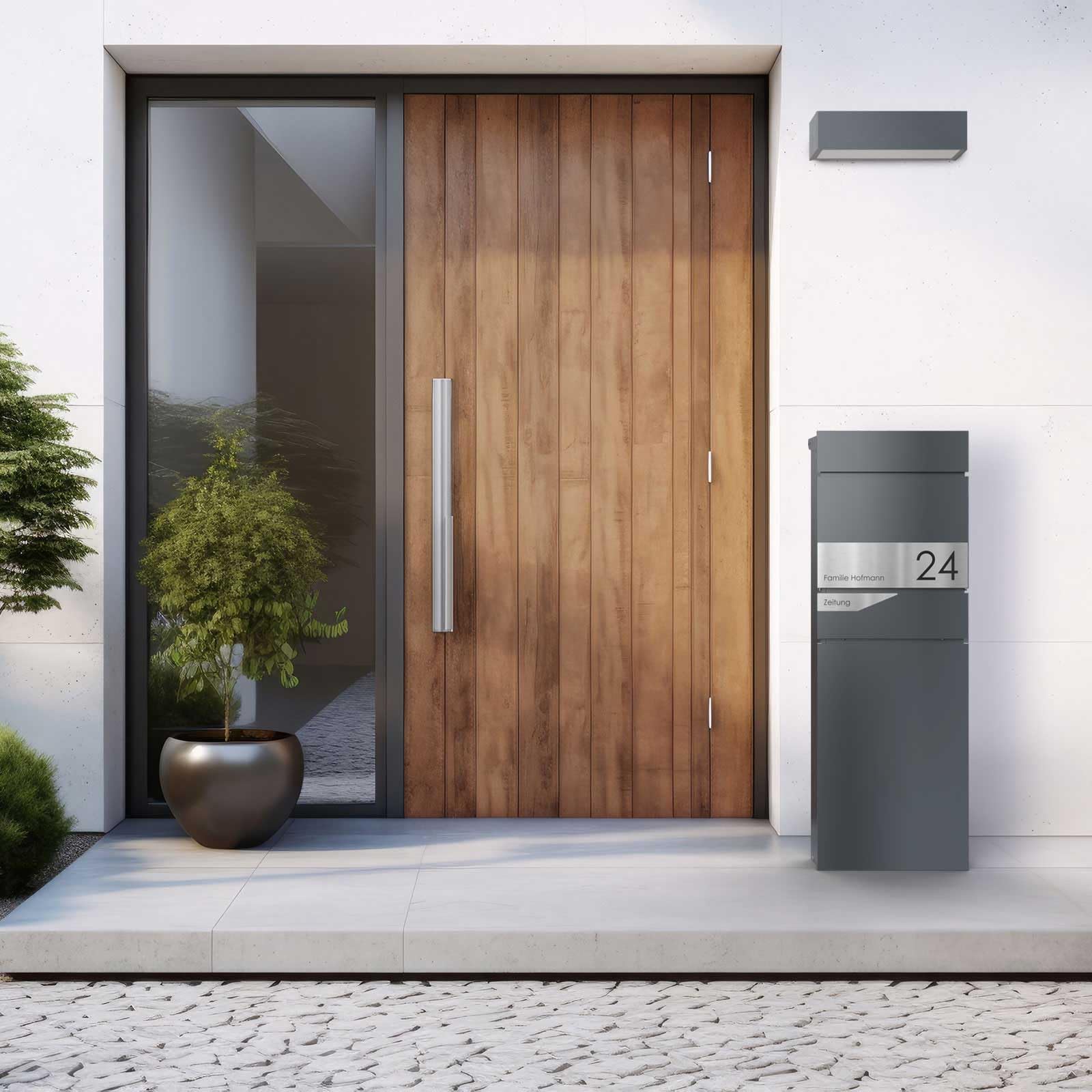 Standbriefkasten LESSING Edition mit Zeitungsfach - Design Elegance 1 (RAL 7016 anthrazitgrau)