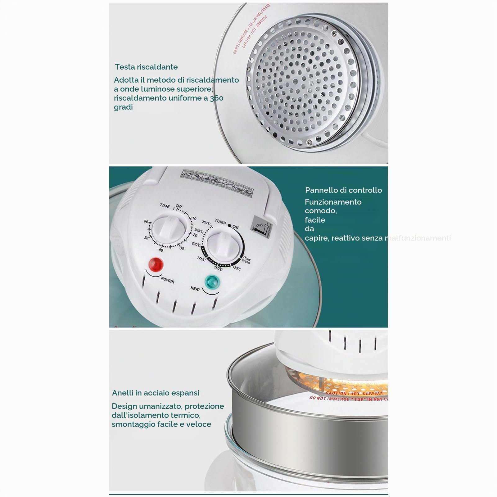 Friggitrice Ad Aria in Vetro, Friggitrice per Alimenti Senza Olio Visibile a 360 Gradi, Friggitrice Elettrica da 12 Litri con Funzione di Scongelamento, 1200-1400 W, Temperatura