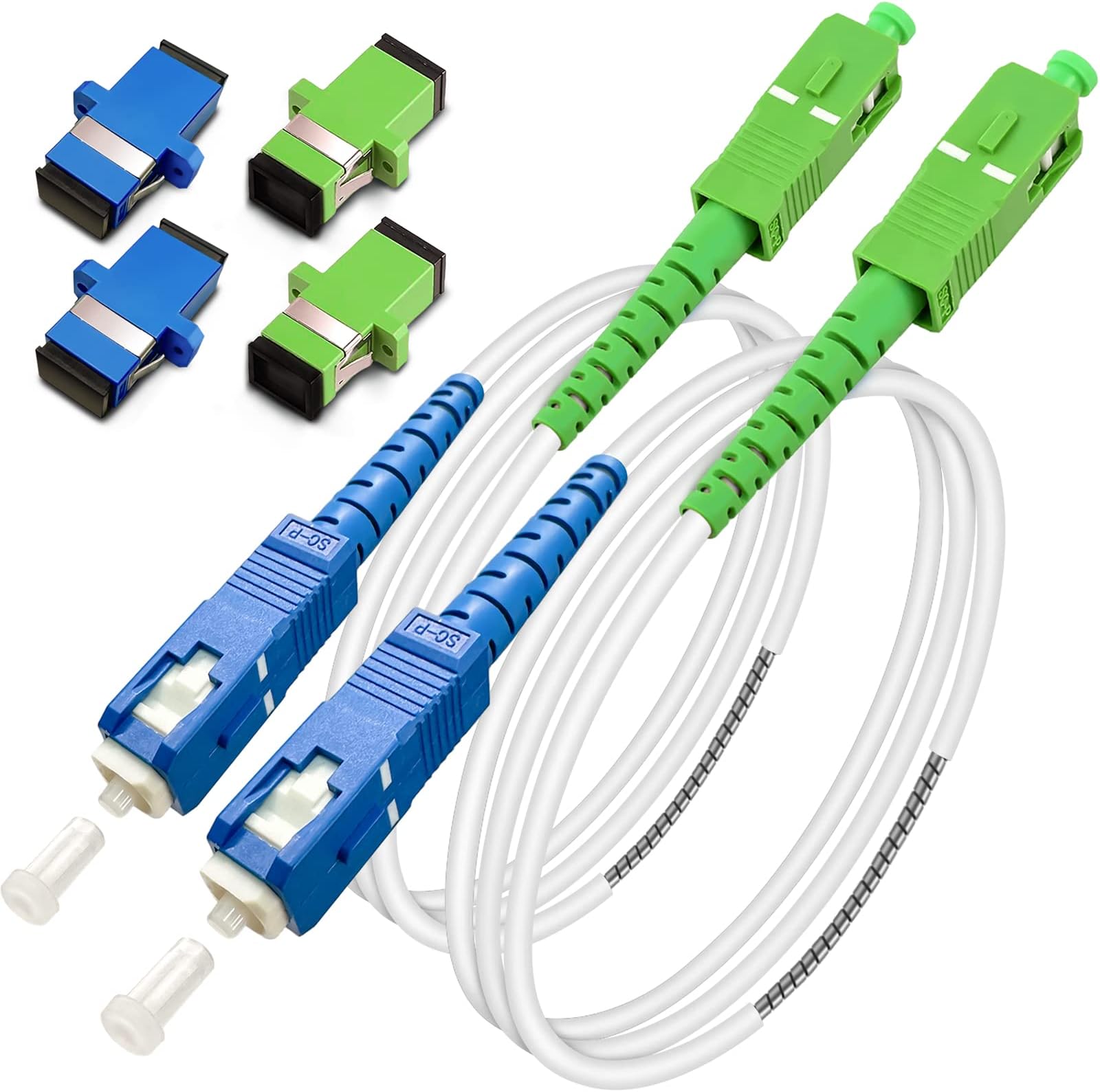 (1m - 2Pack) SM SC/UPC to SC/APC Fiber Optic Patch Cable, Armored Single Mode Fiber Patch Cable, Fiber Optic Jumper Optical Patch Cord - SIMPLEX - 9/125um - OS1/OS2 Compatible, LSZH White