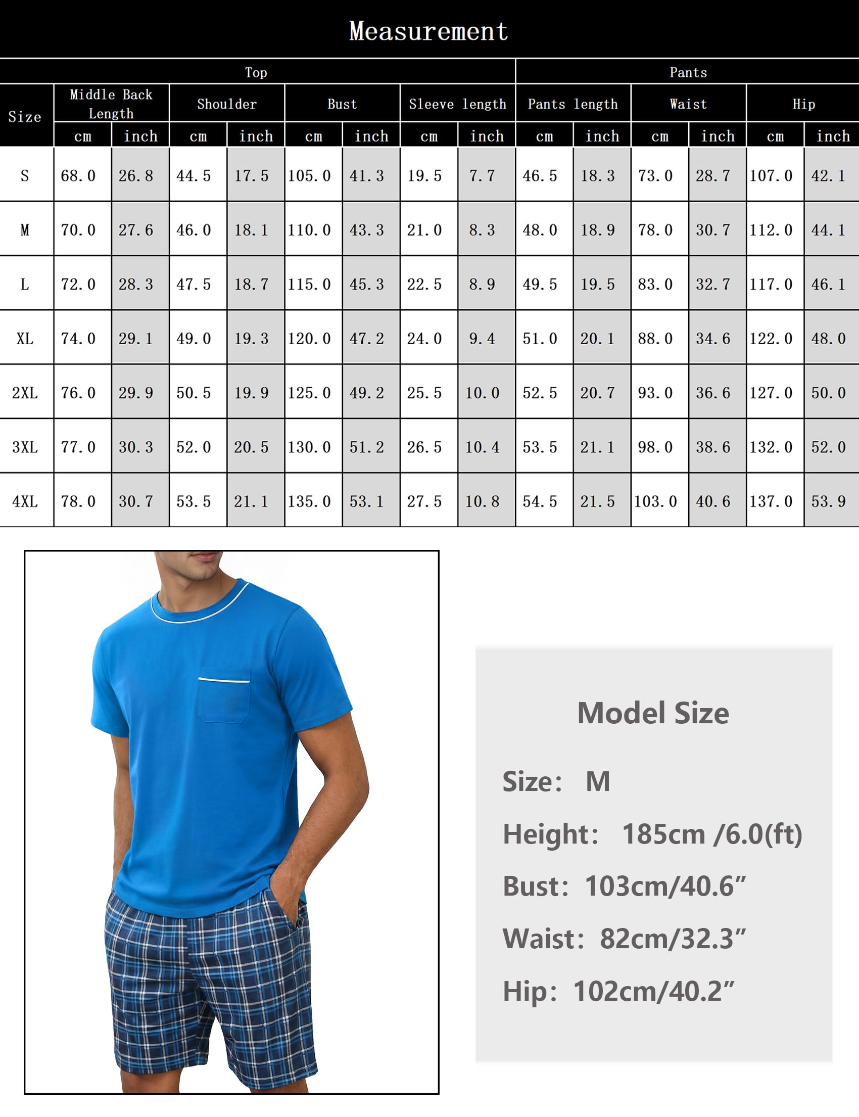 Litherday Pijama Hombre Verano Corto Algodón Conjunto de Pijama Manga Corta y Pantalon Corto 2 Piezas Suave y Cómodo