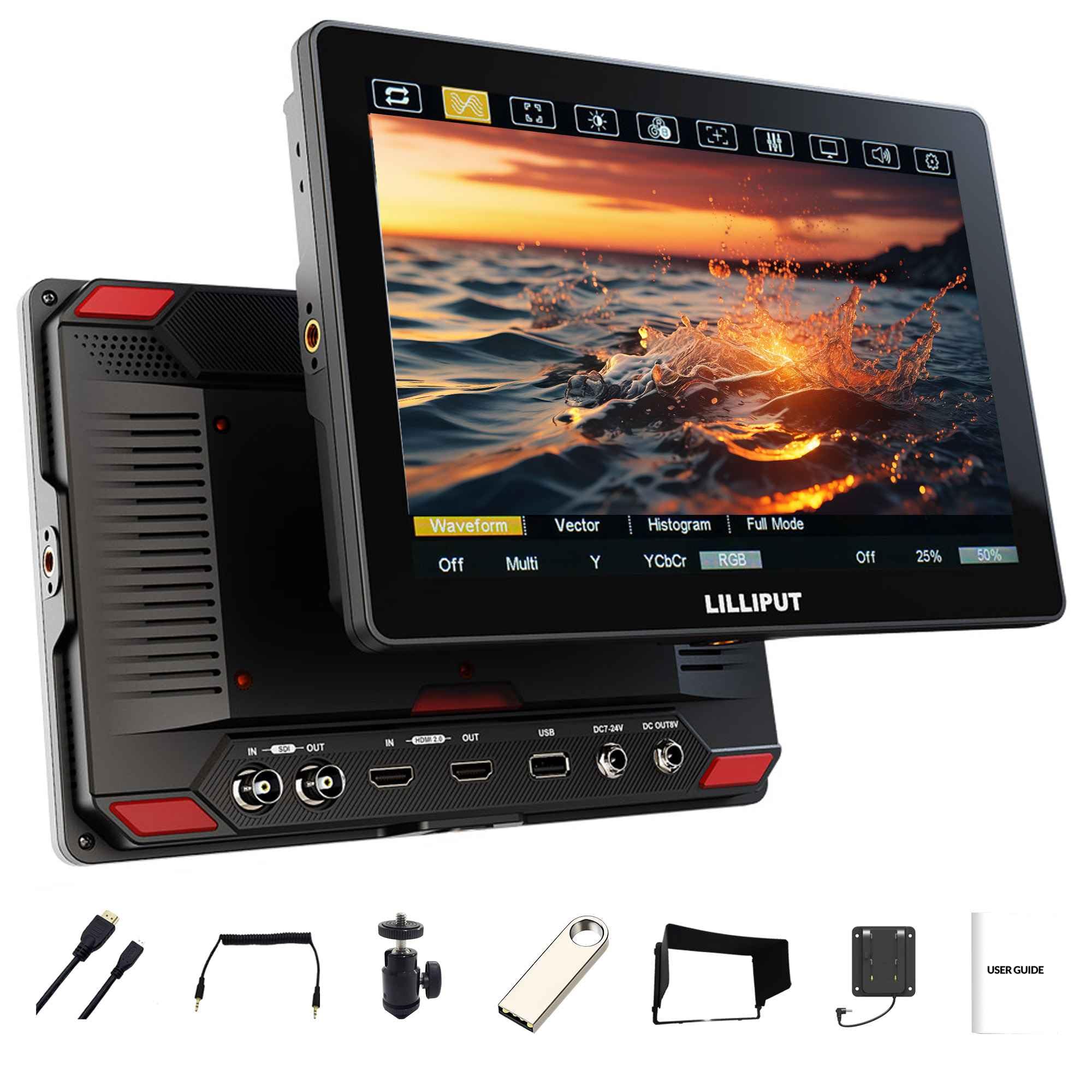 LILLIPUT HT10S 10.1'' 1920x1200 FHD IPS caméra moniteur 1800 Nits, DSLR Moniteur de Champ de caméra, 4K HDMI/ 3G-SDI Touchscreen Kamera Field Monitor HDR 3D-LUT