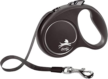 Flexi - Leash - Black Design - Strap Version - Modern and Ergonomic Shape - Advanced Guidance System - Retractable Leash - Made in Germany - Black/Silver - L - 16 ft