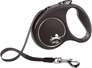 Flexi - Leash - Black Design - Strap Version - Modern and Ergonomic Shape - Advanced Guidance System - Retractable Leash - Made in Germany - Black/Silver - L - 16 ft