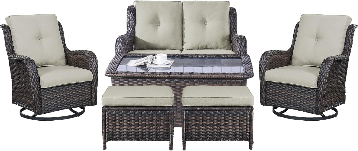 Belord Wicker Outdoor Furniture Patio Furniture Set 6 Piece Patio Conversation Set