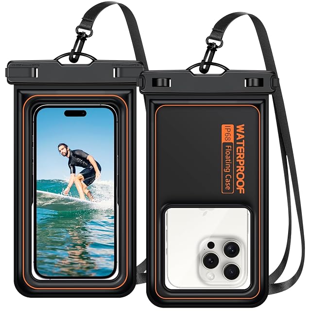 DEPAR Wodoszczelne etui na telefon komórkowy IP68 z poduszkami do pływania, wodoszczelne etui na telefon komórkowy do iPhone 16 15 14 13 Pro Max, do Galaxy S25, S24, S23 itd., fotografii podwodnej