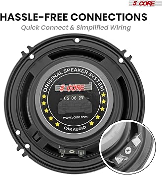 5 CORE 6 Inch 2 Way Coaxial Car Door Speakers 500W Pair with Tweeter Deep Bass Stereo Audio Component Speakers CS 06 2W