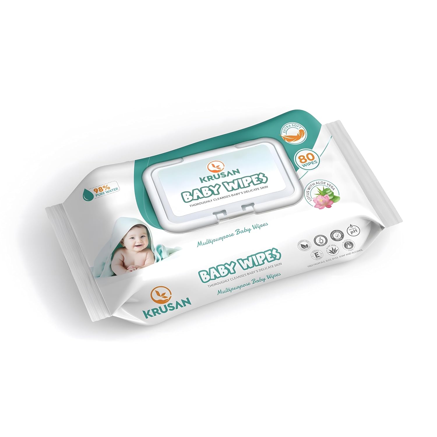 Krusan Baby Wipes, Extra Soft Wipes For Baby Skin, Wet Wipes With Vitamin E & Moisturising Lotion, Non Alcoholic, Lid Pack...