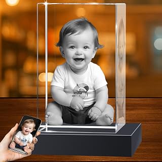 Personalized 3D Crystal Photo Gifts 3D Laser Picture Engraved Customized Picture Frames Crystal Anniversary Birthday Wedding Memorial Gift for Mom,Women,Wife,Men,Her,Husband,Grandma