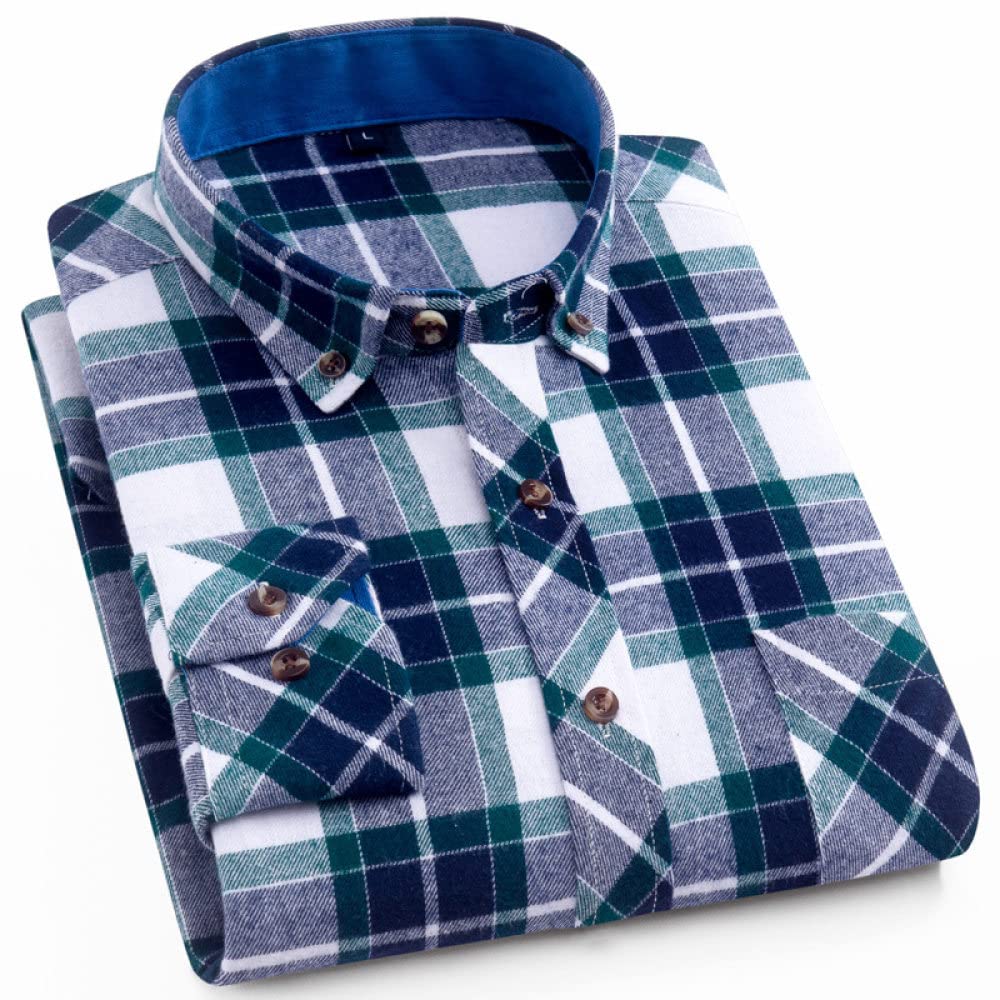 HGJH Herren Flanellhemd, Herren Langarm Flanellhemd Thermohemd Gitter Blaugrün Hemd Herren Holzfäller Bequem Karierte Hemdjacke Lässiges Arbeitshemd Für Herren Jungen