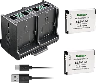 Kastar 2-Pack Battery and Quadruple Charger Compatible with Samsung SLB-10A EC-WB700ZCPSCN Battery, SBC-10A Charger, Sealife FJ-SLB-SLB10A Battery, Zoom BT-02 247-9036 Battery, Zoom LBC-1 Charger