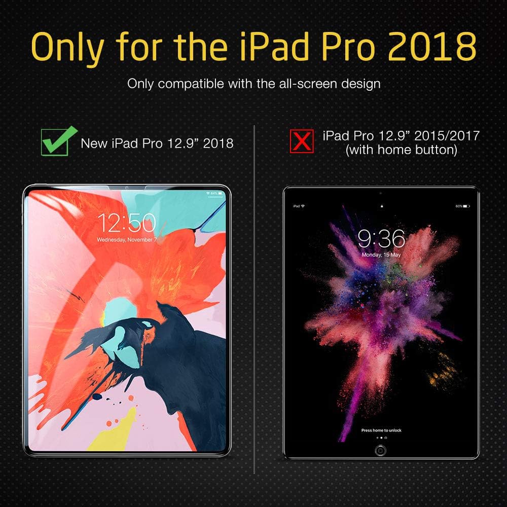 ESR Screen Protector for The iPad Pro 12.9", [Face ID Compatible] [Scratch-Resistant] 9H Hardness HD Clear Premium Tempered Glass Screen Protector for The All-Screen iPad Pro 12.9 inch (2018 Release)