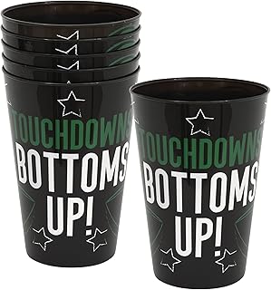Kickoff Football Black Plastic Stadium Cups (16oz) - Pack of 6 - Perfect for Game Day, Tailgates & Parties