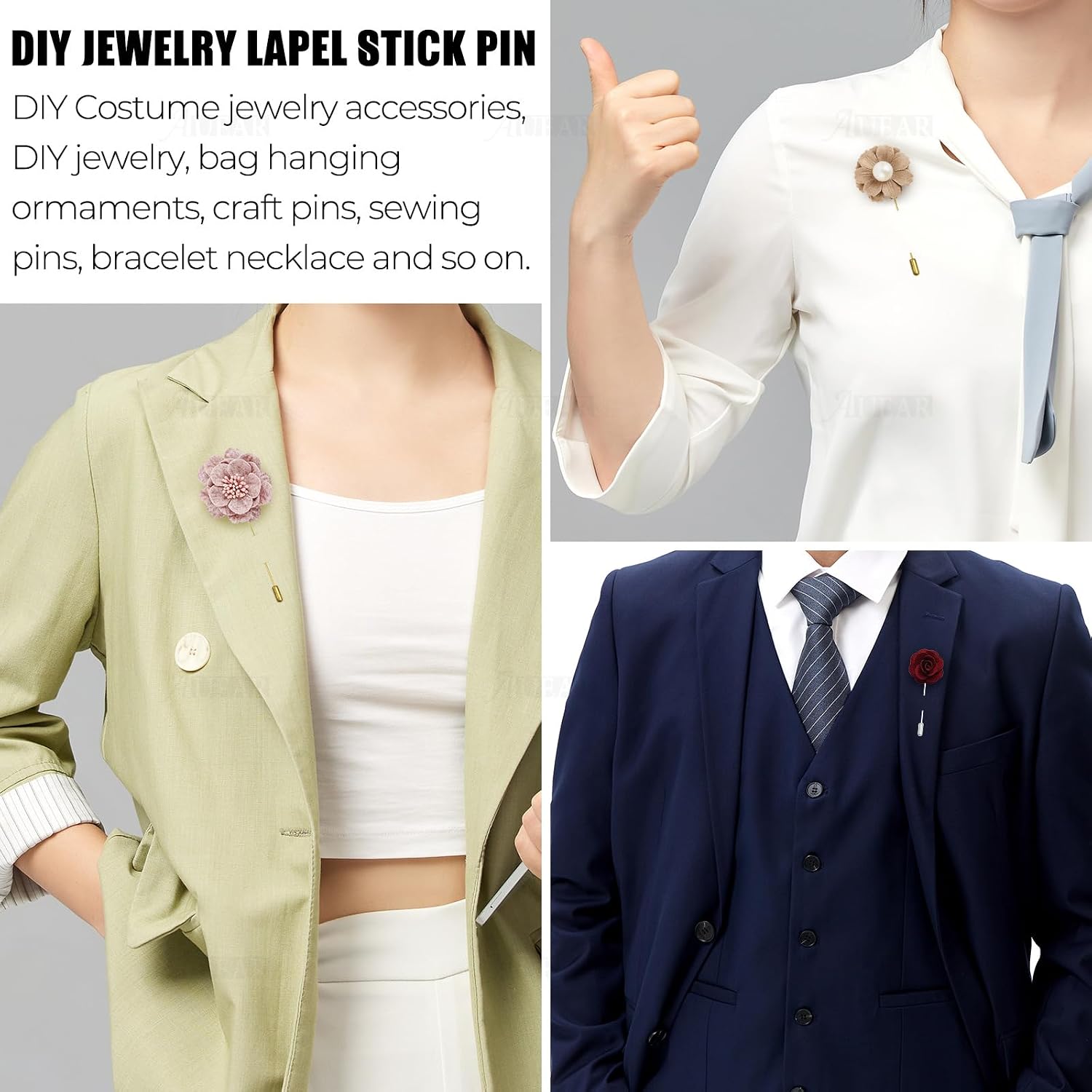 AUEAR, Tray Lapel Pin Stick Craft Lapel Pins for Men Women Suit Tie Hat Scarf DIY Costume Jewelry Accessories