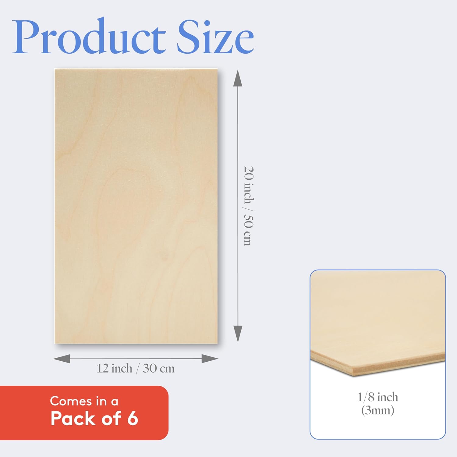 3 mm Baltic Birch Plywood 1/8 x 12 x 20 Inch, Box of 6 B/BB Grade Craft Wood, Stronger Than Basswood Sheets, for Laser, CNC Cutting and Wood Burning, by Woodpeckers 12" x 20", 1/8" thick 6