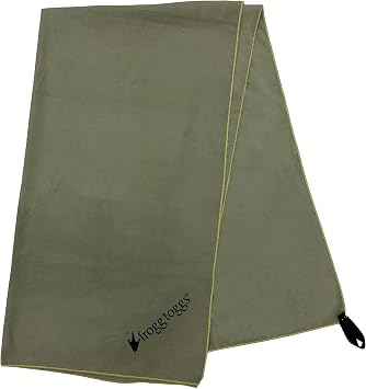 FROGG TOGGS Beach-Camp Microfiber Cooling Drying Towel with Mesh Storage Bag, Machine Washable, OD Green, 35x 62
