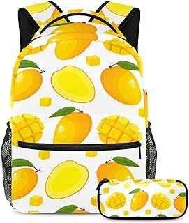 Juego de mochila escolar para adolescentes y niños, mochila para estudiantes con estuche para lápices para la escuela, fruta de mango, color amarillo, multicolor, Talla única, Juegos de